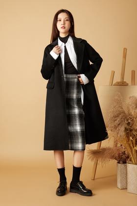 ESTELLICA 简约黑色双面羊绒大衣 10498