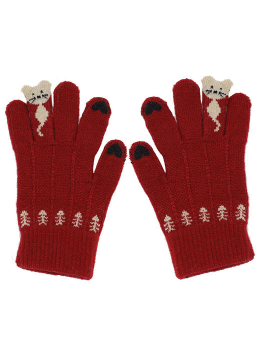 【圣诞软糯猫咪手套 可触屏超保暖】触屏圣诞红色分指手套女冬天学生可爱韩版加厚毛绒骑行保暖冬季潮 商品图4