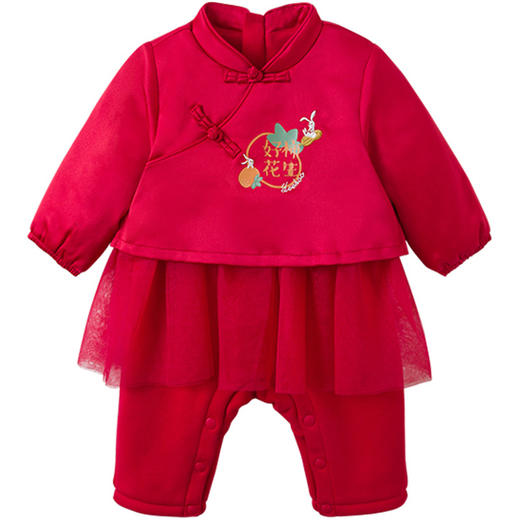 英氏新年装婴儿连体衣女宝夹棉哈衣22中国风爬服YRHAJ42332A 商品图4