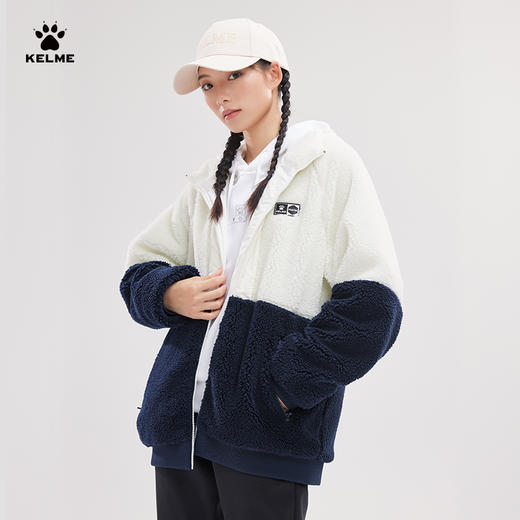 卡尔美羊羔绒外套男2022冬季新款连帽潮流撞色加厚夹克上衣 商品图2