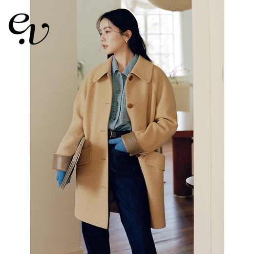 Even Vintage | 冬日暖意 全羊毛皮质毛呢外套女大衣中长款小个子 商品图0