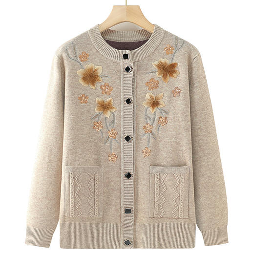 MQ864-4055-963中老年人秋冬奶奶冬装外套加绒毛衣妈妈太太保暖衣老人衣服 商品图1