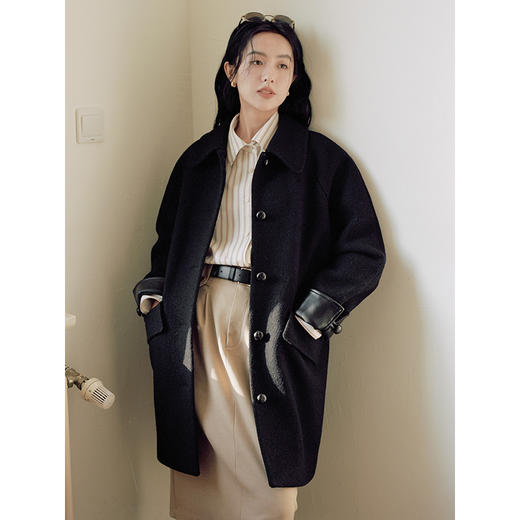 Even Vintage | 冬日暖意 全羊毛皮质毛呢外套女大衣中长款小个子 商品图1
