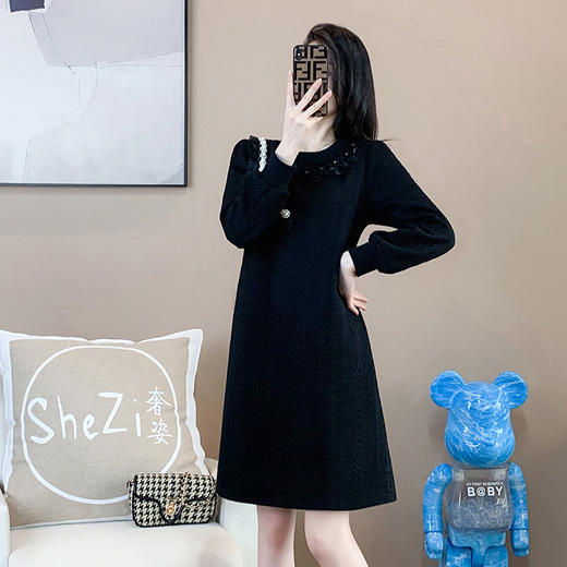 奢姿2025年秋装新款大码女装荷叶边减龄裙子胖妹妹时尚遮肚连衣裙9924866625 商品图1