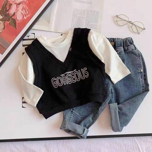 日韩童装男童秋季假两件条纹T恤2021新款儿童宝宝长袖打底衫卫衣 商品图3