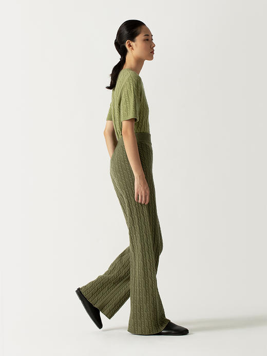 322工房复古绞花针织长裤2022年秋冬款纯色垂感百搭直筒拖地长裤 商品图2