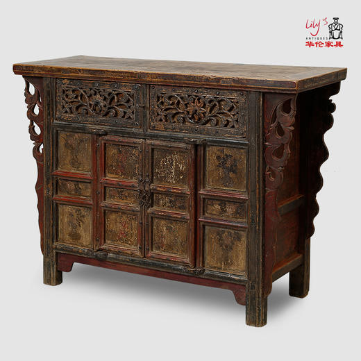 中式山西老旧焖桌供桌案供台玄关餐边柜明清家具朱红漆彩绘包老 商品图3