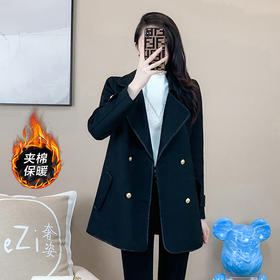 奢姿2024年冬装新款大码女装双排扣时尚西装胖妹妹翻驳领气质外套9924325095