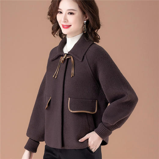 JFYH6563新款时尚洋气翻领长袖短款毛呢外套 商品图0