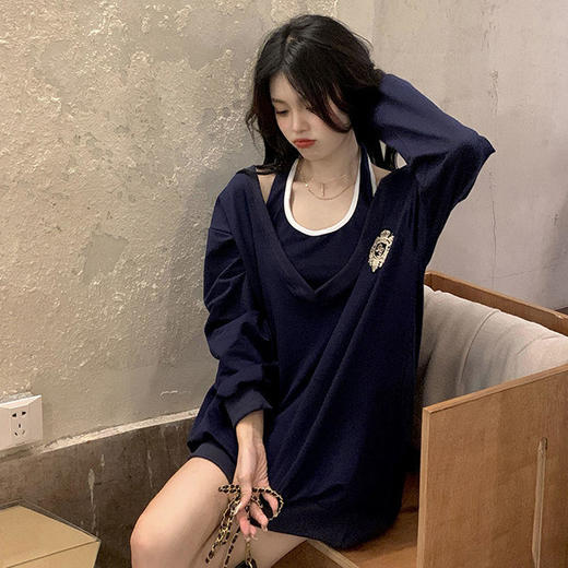 卫衣女春秋季薄款2021新款v领两件套美式外套设计感小众上衣潮ins 商品图3