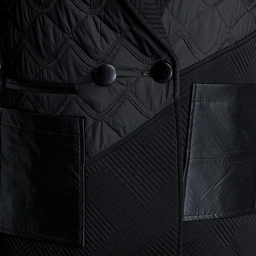 QYM-DFN-A2662-L新款时尚优雅气质西装领长袖拼接中长款加绒加厚保暖外套 商品图3