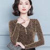 2021春秋新款豹纹百搭女士v领打底衫网纱洋气T恤显瘦遮肚早秋上衣 商品缩略图0