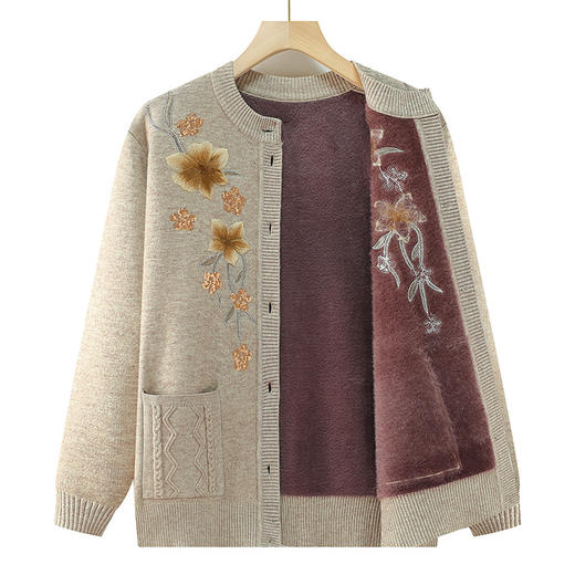 MQ864-4055-963中老年人秋冬奶奶冬装外套加绒毛衣妈妈太太保暖衣老人衣服 商品图0