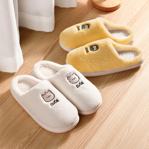 「五色可选！细腻绒毛」秋冬日式卡通棉拖鞋 保暖月子鞋加厚防滑家居棉男女鞋 商品图0