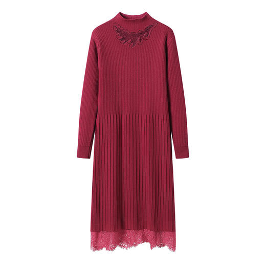 中长款加绒加厚毛衣，配大衣打底洋气蕾丝针织裙CC-22-3677 商品图4