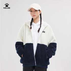 卡尔美羊羔绒外套男2022冬季新款连帽潮流撞色加厚夹克上衣