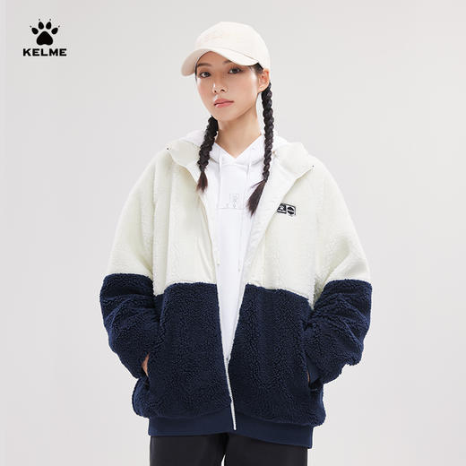 卡尔美羊羔绒外套男2022冬季新款连帽潮流撞色加厚夹克上衣 商品图0