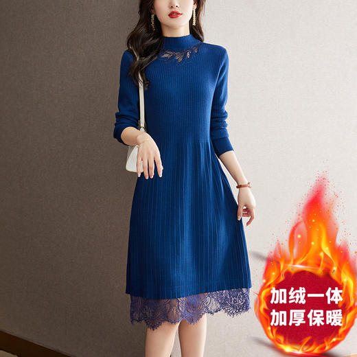 中长款加绒加厚毛衣，配大衣打底洋气蕾丝针织裙CC-22-3677 商品图6