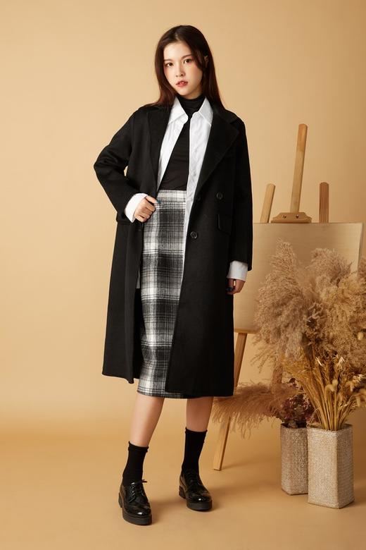 ESTELLICA 简约黑色双面羊绒大衣 10498 商品图1