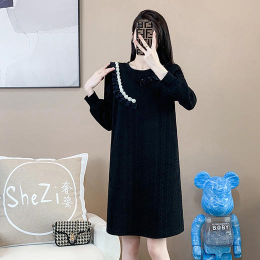 奢姿2025年秋装新款大码女装荷叶边减龄裙子胖妹妹时尚遮肚连衣裙9924866625 商品图0