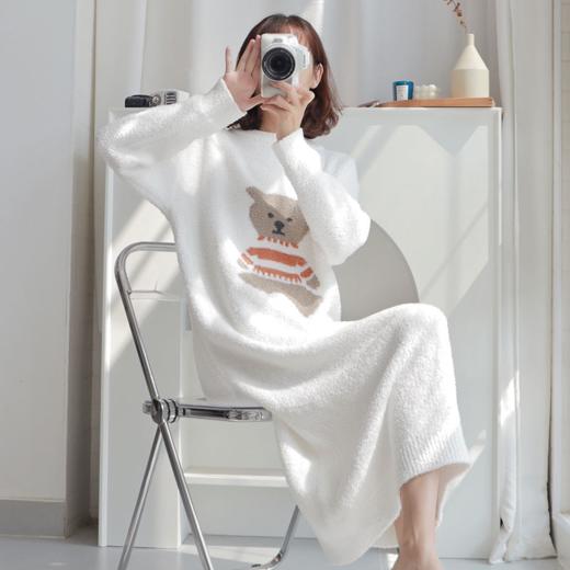 软绵绵小熊睡裙女秋冬季中长款加厚珊瑚绒长袖甜美可爱加绒家居服 商品图0