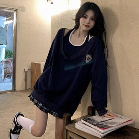 卫衣女春秋季薄款2021新款v领两件套美式外套设计感小众上衣潮ins