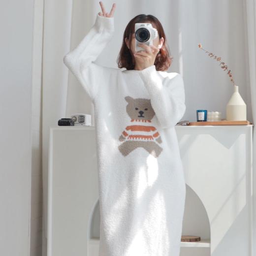 软绵绵小熊睡裙女秋冬季中长款加厚珊瑚绒长袖甜美可爱加绒家居服 商品图4