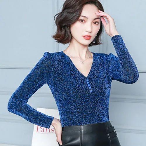 2021春秋新款豹纹百搭女士v领打底衫网纱洋气T恤显瘦遮肚早秋上衣 商品图3