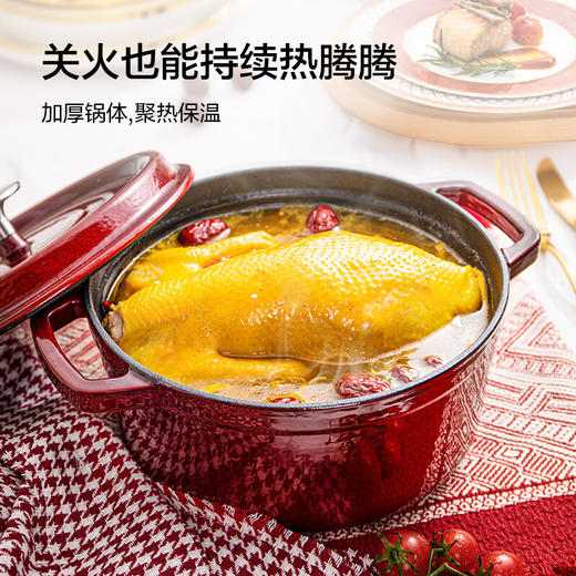 京东京造 铸铁珐琅锅 搪瓷炖锅煲汤锅24CM珊瑚红 商品图2