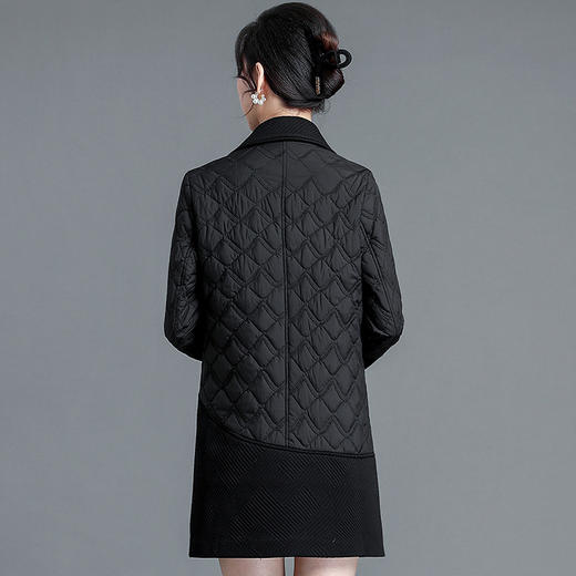 QYM-DFN-A2662-L新款时尚优雅气质西装领长袖拼接中长款加绒加厚保暖外套 商品图2