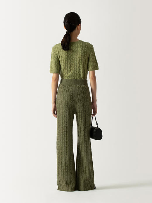 322工房复古绞花针织长裤2022年秋冬款纯色垂感百搭直筒拖地长裤 商品图3