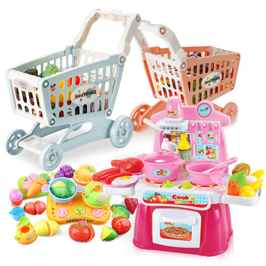 贝恩施儿童女孩玩具购物车过家家宝宝迷你厨房套装超市推车3-6岁 商品图1