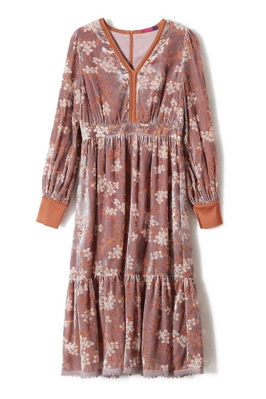 AVA 藕粉色烧花V领连衣裙 8607 商品图4