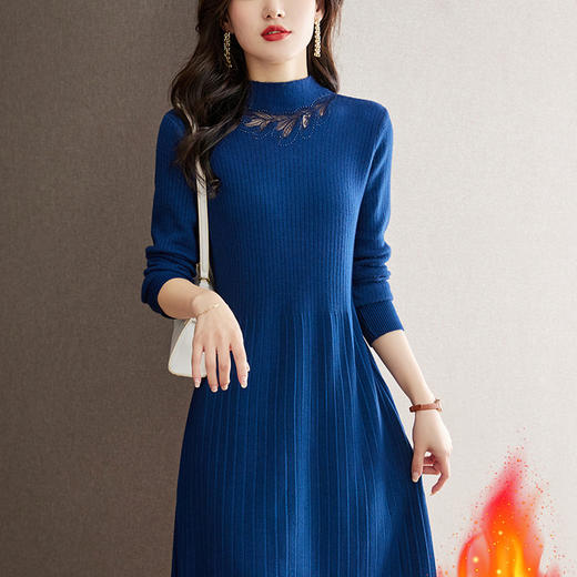 中长款加绒加厚毛衣，配大衣打底洋气蕾丝针织裙CC-22-3677 商品图3