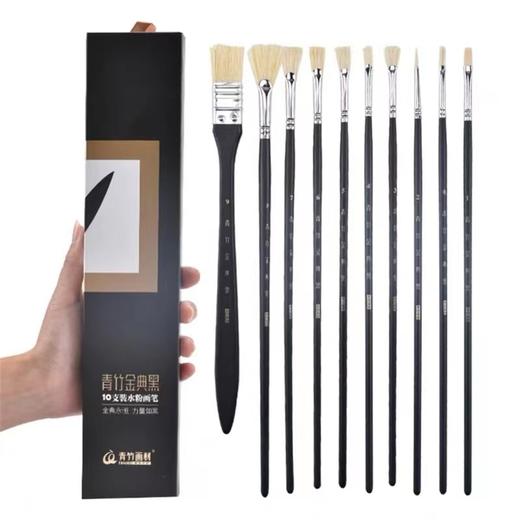 青竹金典黑水粉笔套装美术生专用艺考联考色彩扇形笔10支装绘画排笔油画笔猪鬃画笔 商品图1