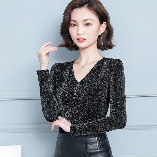 2021春秋新款豹纹百搭女士v领打底衫网纱洋气T恤显瘦遮肚早秋上衣 商品图2