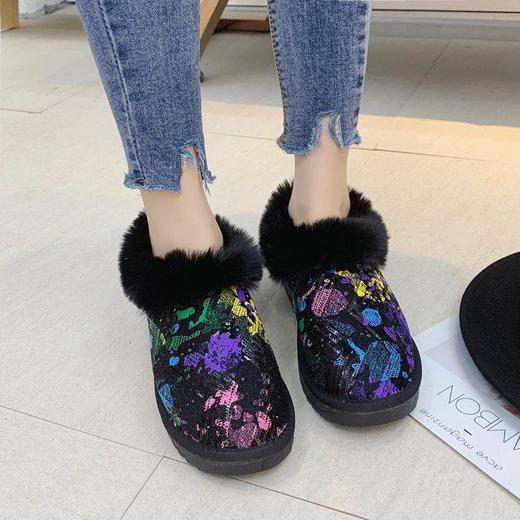 雪地靴女2022年新款时尚亮片网红一脚蹬短筒靴百搭冬加绒加厚棉鞋 商品图2