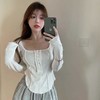 性感方领短款紧身长袖T恤女装早秋纯欲风针织打底衫小众别致上衣 商品缩略图1