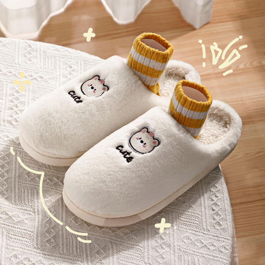 「五色可选！细腻绒毛」秋冬日式卡通棉拖鞋 保暖月子鞋加厚防滑家居棉男女鞋 商品图1