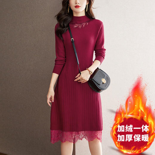 中长款加绒加厚毛衣，配大衣打底洋气蕾丝针织裙CC-22-3677 商品图7