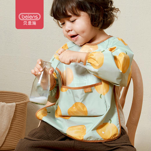贝恩施宝宝罩衣婴儿吃饭围兜饭兜防水防脏儿童画画围裙反穿衣女男 商品图0