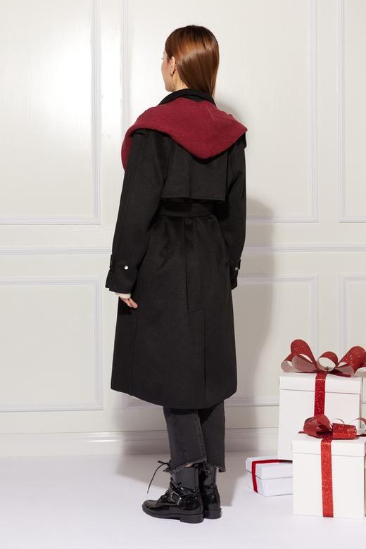 Kai & Kiera 黑色毛呢配披肩红帽外套 10461 商品图3