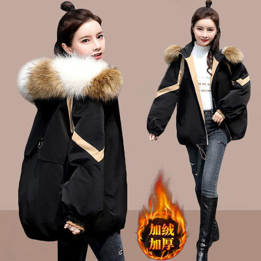 派克女短款大毛领，冬装新款韩版宽松ins袄加厚外套HR-9382567 商品图1