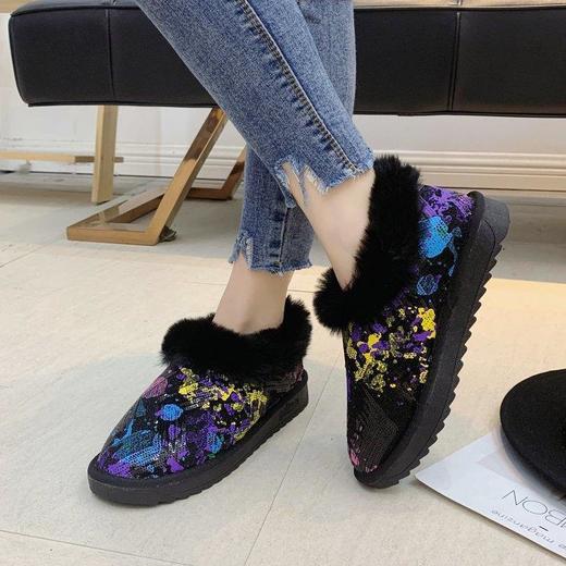 雪地靴女2022年新款时尚亮片网红一脚蹬短筒靴百搭冬加绒加厚棉鞋 商品图6