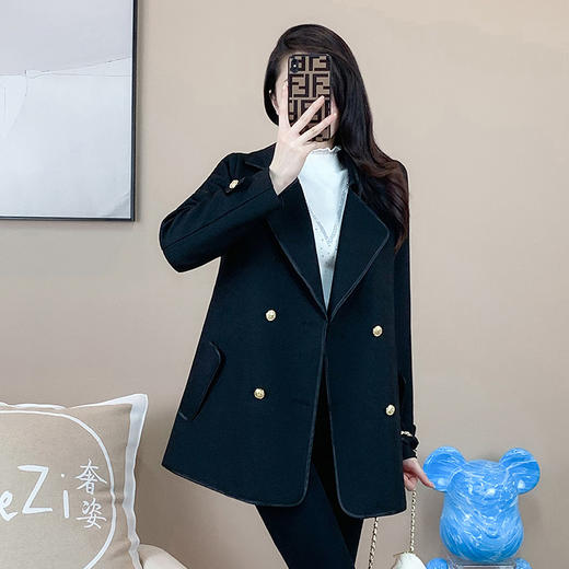 奢姿2024年冬装新款大码女装双排扣时尚西装胖妹妹翻驳领气质外套9924325095 商品图2