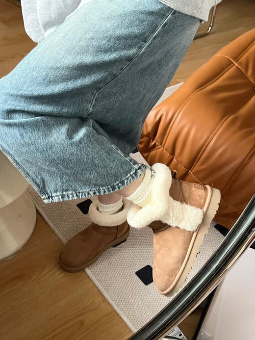 UGG.2022羊驼毛边小可爱雪地靴-栗色 商品图2