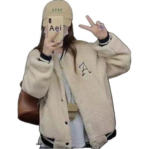 【简易时尚百搭加厚羊羔毛外套】棒球服女ins潮2022年新款秋冬季韩版宽松加绒加厚羊羔毛外套 商品图4