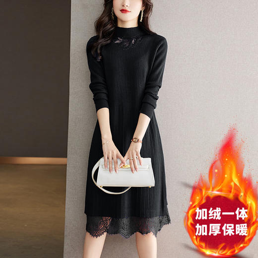 中长款加绒加厚毛衣，配大衣打底洋气蕾丝针织裙CC-22-3677 商品图5