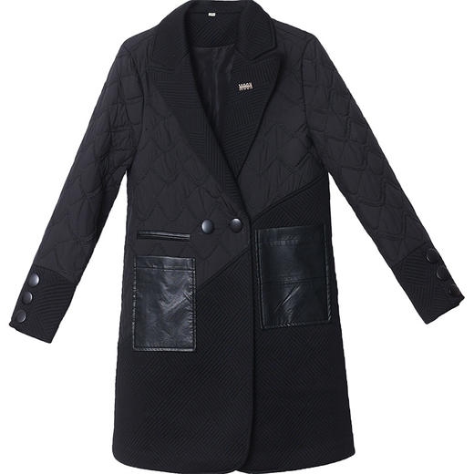 QYM-DFN-A2662-L新款时尚优雅气质西装领长袖拼接中长款加绒加厚保暖外套 商品图4