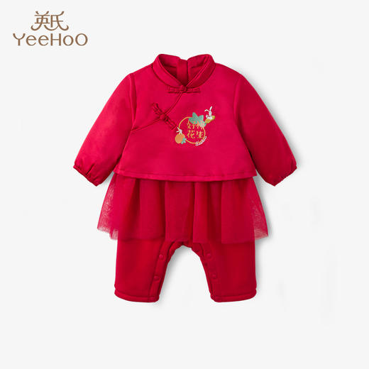 英氏新年装婴儿连体衣女宝夹棉哈衣22中国风爬服YRHAJ42332A 商品图0